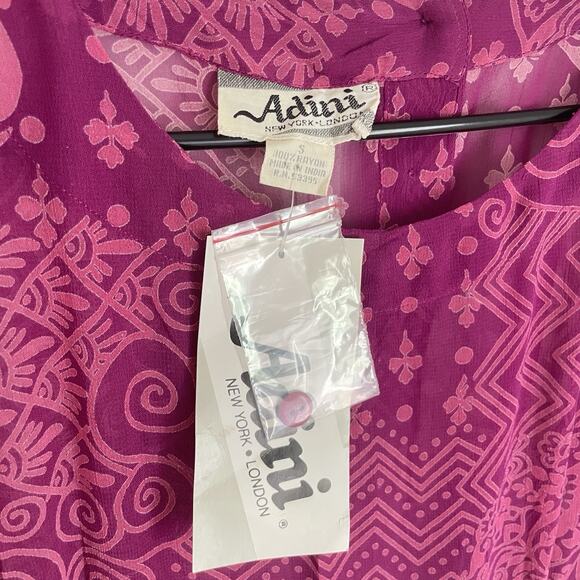 Vintage 70s Adini India Boho Midi Dress Purple Geometric Print Sheer Rayon NWT - Picture 4 of 11